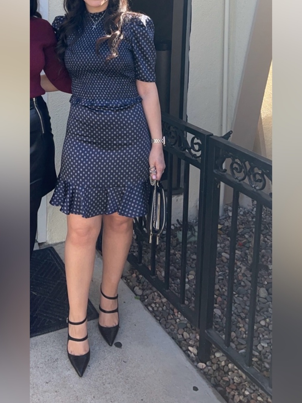 Sandro Blue Smocked Puff Sleeve Mini Dress